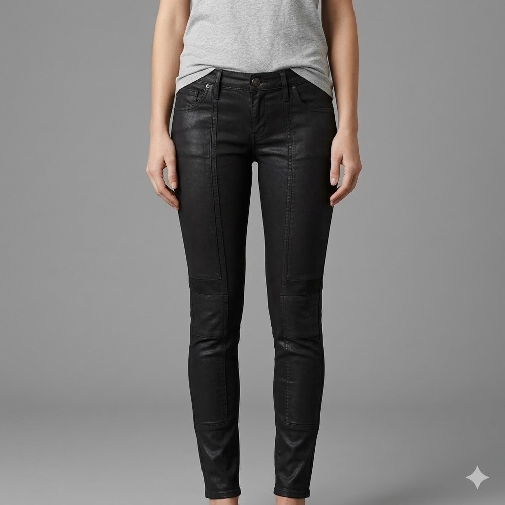 C.O.H. Los Angeles CoH Coated‎ Skinny Jeans Women Size 28 Black Moto EUC